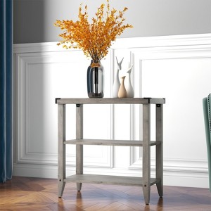 Grey Farmhouse End Table, 3 Tier Rustic Side Table, Narrow Sofa Table Set of 2 with Ample Storage Shelf - 1 of 4