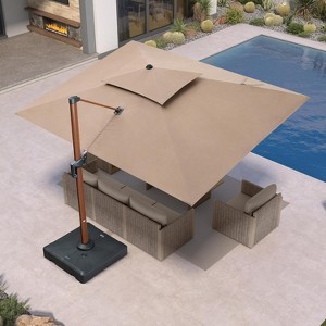 PURPLE LEAF Patio Large Cantilever Umbrella Outdoor Wood Grain Pattern Umbrella Pole Offset Umbrella Heavy Duty Sun Umbrellas for Garden Deck Pool - 1 of 4