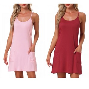 INSPIRE CHIC Women's 2 Pcs Sleeveless Racerback Midi Sleepdress Chemise Nightgowns with Pockets - 1 of 4