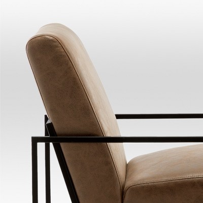 Brown Faux Leather and Metal Arm Accent Chair