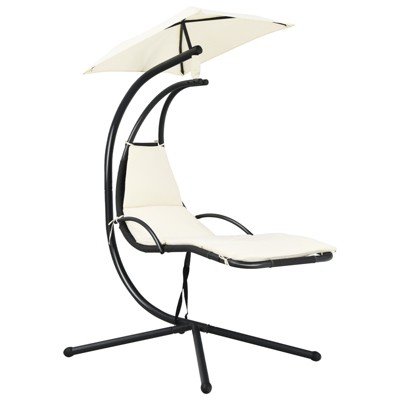Beige Steel Hanging Chaise Lounge Chair with Cushions and Canopy