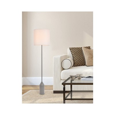 Adjustable Concrete Gray & White Iron Floor Lamp with Fabric Shade