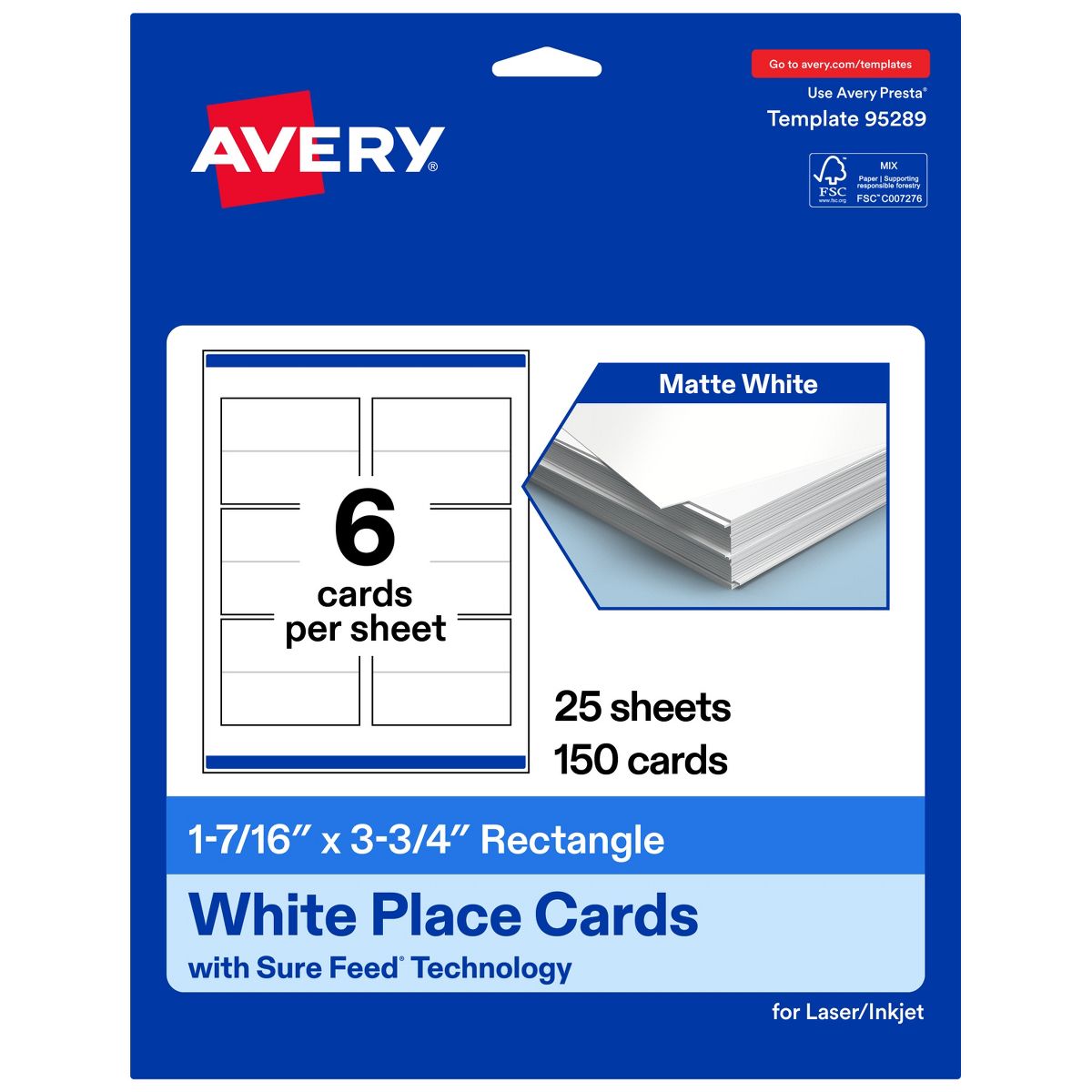 Avery Matte White Place Cards, 1-7/16" x 3-3/4" Rectangle