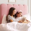 Twin Bed Frame with Drawer, Velvet Upholstered Platform Bed with Wave Headboard, Girls Bed, Wooden Slats Support - 4 of 4