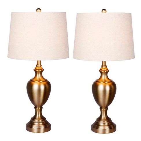 2pk Pedestal Base Metal Table Lamps in Plated Antique Gold/Brass - Fangio  Lighting