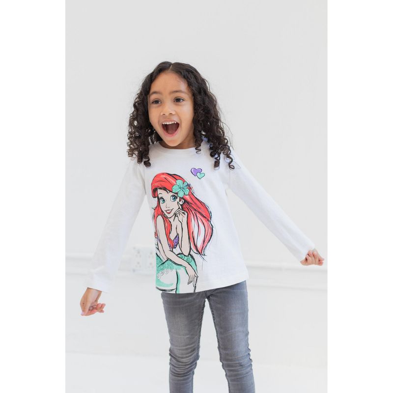 Disney Princess Ariel Cinderella Tiana Belle Jasmine Moana 3 Pack T-Shirts Toddler to Big Kid, 5 of 10