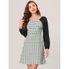 Allegra K Women's Square Neck Plaid Contrast Long Sleeve A-Line Dress - 3 of 4