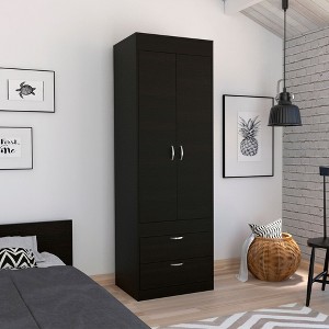 CAVINAS Wardrobe Closet,Armoire Closet with Double Doors,2 Drawers,1 Integrated Hanging Rod,Metal Handles,Wardrobe for Bedrooms,Dressing Room - 1 of 4