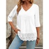 Coolmee Women's 3/4 Length Sleeve Tops V Neck Casual Pleated Tunic Tops Loose Fit Shirts Blouses - 3 of 4