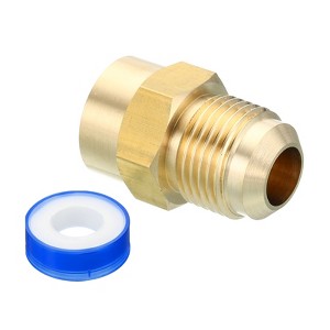 Unique Bargains Brass Union Coupling Gas Adaptor SAE 45° Flare Pipe Fittings Gold - 1 of 4