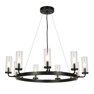 LNC Bohonicist 9-Lights 31" Candle Wagon Wheel Modern Farmhouse Oversized Chandelier,Matte Black and Glass - 1 of 4