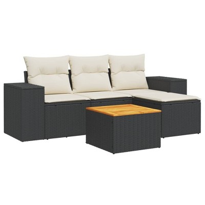 vidaXL Patio Sofa Set with Cushions Outdoor Furniture 5 Piece Poly Rattan - Black and Cream