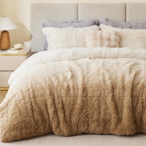Intelligent Design Brielle Ombre Shaggy Faux Fur Comforter Set, Plush Reverse, All Season Bedding with Matching Sham, Aqua,Full/Queen - 1 of 4
