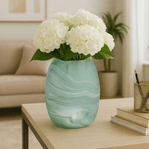 Modern Glam Glass Vase - Accent with Sleek Curved Silhouette and Decorative Contemporary Design for Home, Bedroom, or Office Decor - Green - 1 of 4