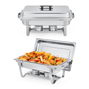 8QT Chafing Dishes for Buffet Set, Warmers Set with Lid & Foldable Frame, Rectangular Stainless Steel Chafer Food Warmer for Parties Wedding - 1 of 4