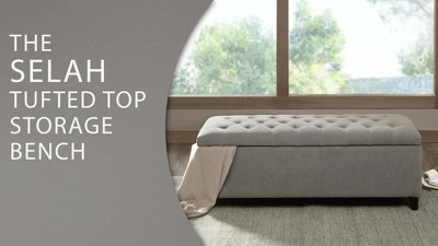 Gray Tufted Birch Storage Bench with Graduated Legs