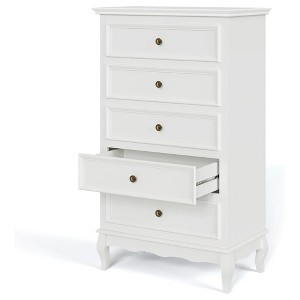 RoyalCraft 5 Drawer Dresser Modern Tall Wooden Chest of Drawers with Storage Organizer for Bedroom, Closet, or Living Room Furniture, White - 1 of 4