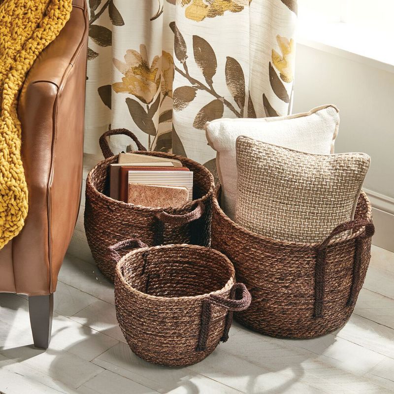 mDesign Round Seagrass Woven Storage Basket with Handles - Set of 3, 3 of 10