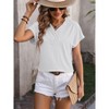 Coolmee Women's Summer Casual Blouse Fashion V-Neck Chain Striped Top Casual Short Sleeve Tops Loose Fit Jacquard Tops MWhite - 2 of 4