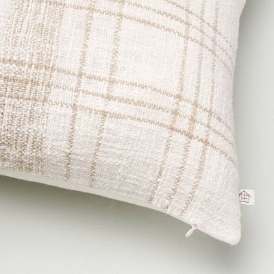 14&#34;x20&#34; Offset Plaid Lumbar Throw Pillow Cream/Tan - Hearth &#38; Hand&#8482; with Magnolia_1