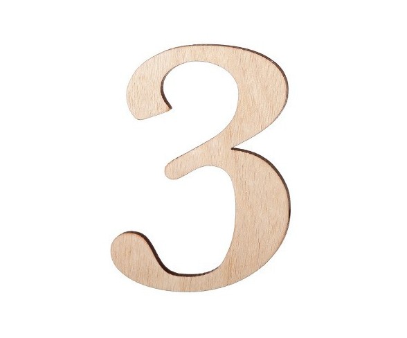 2.5" Wood Number 3 - Hand Made Modern