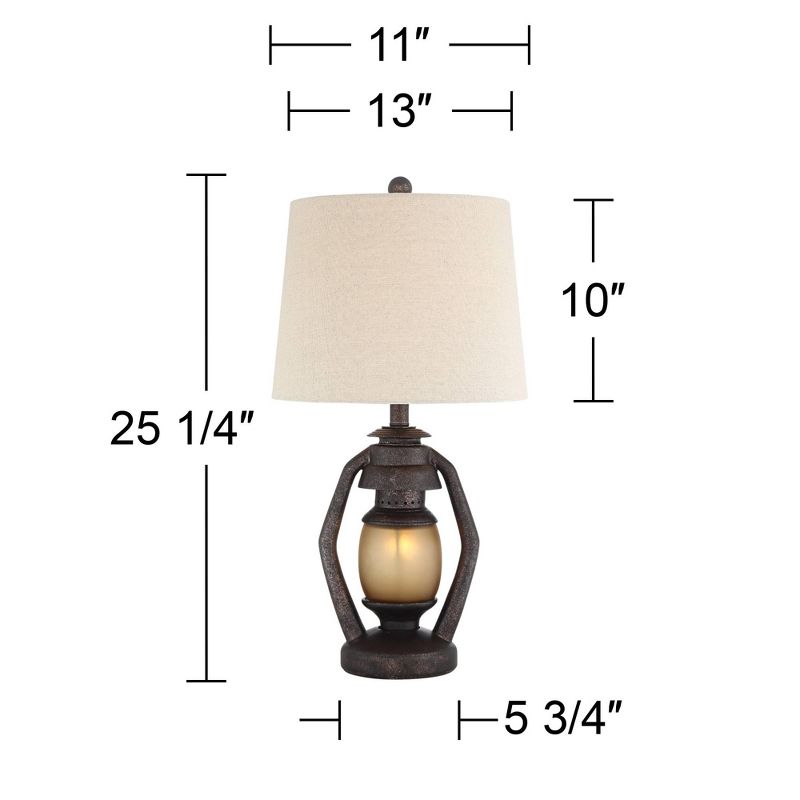 Franklin Iron Works Horace Rustic Table Lamps 25 1/4" High Set of 2 Brown with Nightlight Miner Lantern Oatmeal Drum Shade for Bedroom Living Room, 4 of 9