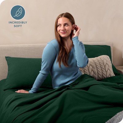 Forest Green Cotton Flannel Twin Sheet Set with Deep Pockets
