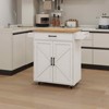 MAYEERTY White Rolling Kitchen Island Trolley, Rubber Wood Top Adjustable Shelves Towel/Seasoning Racks - 3 of 4