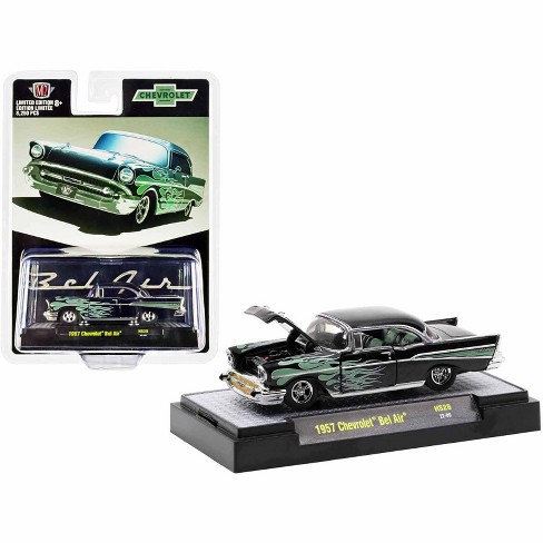 1957 Chevrolet Bel Air Black Metallic With Green Flames Limited 