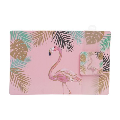 Beachcombers Flamingo Palms Placemat/ Coaster Set Plastic Tropical Home Decor Dining Table 16.92 x 11.02 x 0.0157