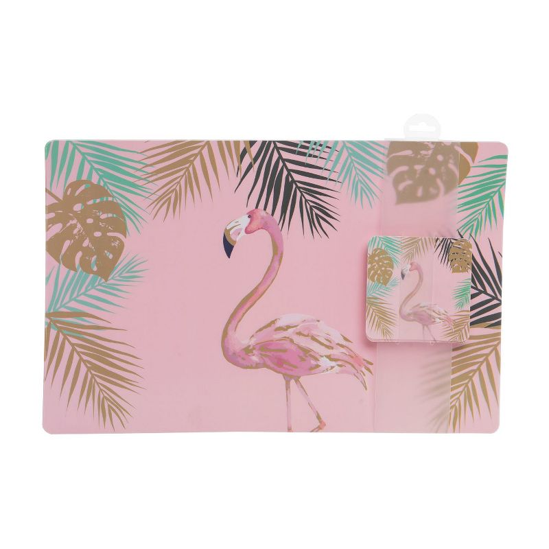 Beachcombers Flamingo Palms Placemat/ Coaster Set Plastic Tropical Home Decor Dining Table 16.92 x 11.02 x 0.0157, 1 of 2