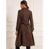 Allegra K Women's Faux Suede Notched Lapel Double Breasted Belted Long Sleeve Trench Coat - 3 of 4