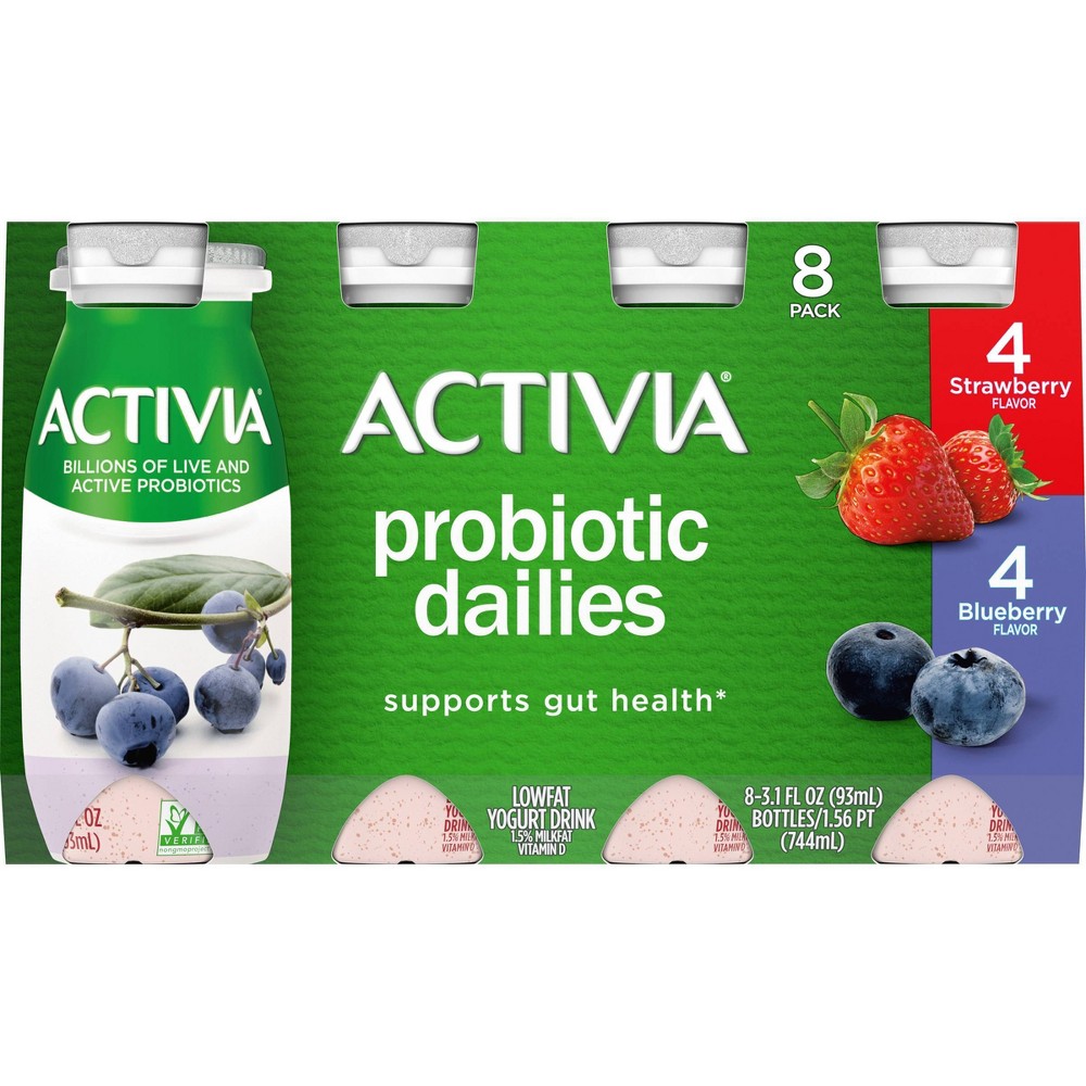 Activia Dailies Strawberry & Blueberry Probiotic Yogurt - 8pk/3.1oz Bottles