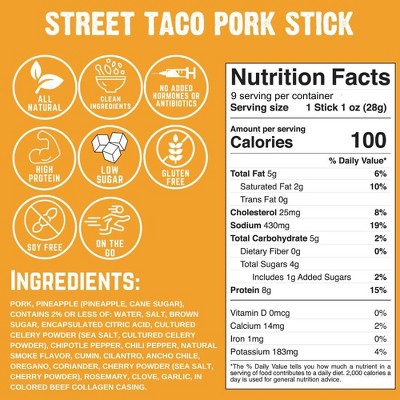 Righteous Felon Craft Jerky Street Taco Protein Snack Pork Meat Stick - 1oz/9ct