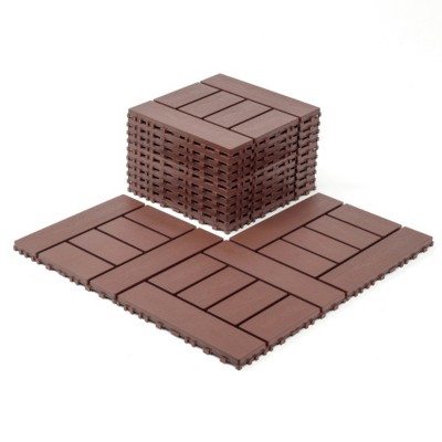 Syemin Carpet Tiles 44PCS H Style Balcony Deck Tiles, DIY Interlocking Deck Floor Tiles, Patio Tiles for Porch Poolside, Backyard, Brown, 12"*12"*0.8"