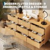 63-Inch 9-Drawer Dresser for Bedroom, Fluted Wooden Storage Chest with Metal Handles, Modern Closet Organizer & TV Stand for Living Room, Natural - 3 of 4