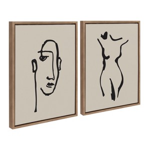 Kate and Laurel Sylvie Minimalist Neutral Line Art Drawing Face and Body Framed Canvas Art Set by The Creative Bunch Studio - 1 of 4
