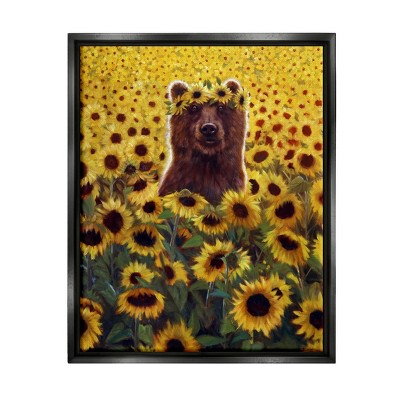 Stupell Industries Happy Bear Sunflower FieldFloater Canvas Wall Art