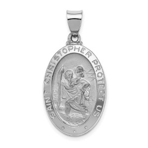 Black Bow Jewelry 14k Yellow or White Gold Hollow Oval St. Christopher Pendant, 16x33mm - 1 of 4