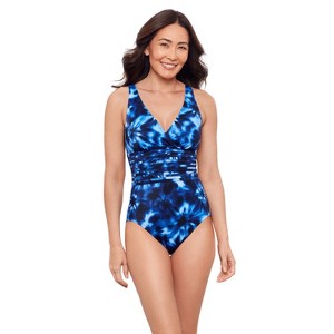 Aqua Green, Women's Surplice Trim Overlay One Piece - 1 of 3