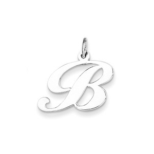 Black Bow Jewelry 14k White Gold, Ella Collection, LG Fancy Script Initial Pendant A-W - 1 of 4