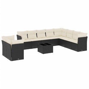 vidaXL Patio Sofa Set with Cushions Outdoor Furniture 11 Piece Poly Rattan - Black and Cream With Table - 1 of 4