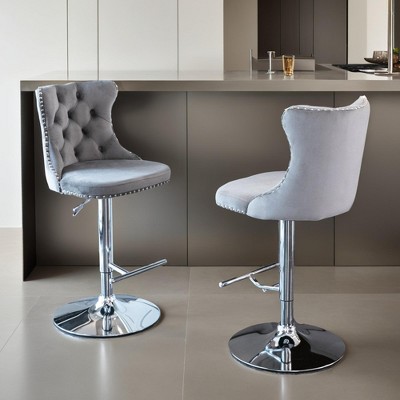 Bar Stools Set of 2 Swivel Barstools Velvet Upholstered Counter Stools with Tufted Backs Adjustable Counter Height Bar Stools - Leovsnove