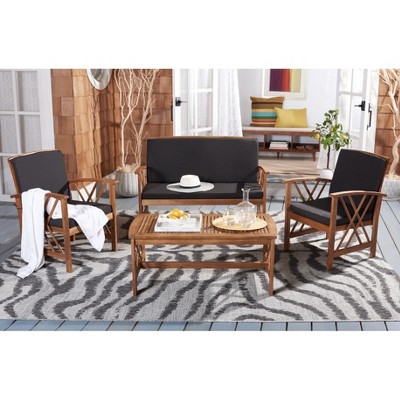 Fontana Natural Acacia Wood 4-Piece Outdoor Set with Black Cushions