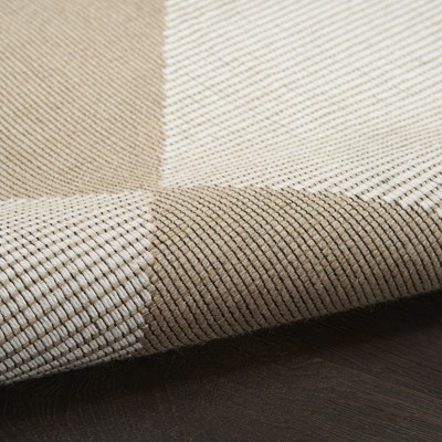 Ivory and Beige Geometric Cotton Blend Washable Rug 5' x 7'