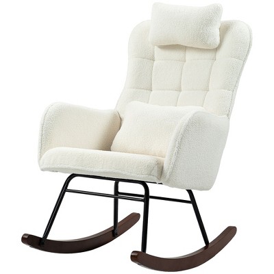 Nursery Rocking Chair with Headrest, Lumber Pillow, Nursing Chair with High Back for Living Room, Bedroom