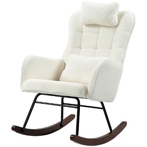 Nursery Rocking Chair with Headrest, Lumber Pillow, Nursing Chair with High Back for Living Room, Bedroom - 1 of 4