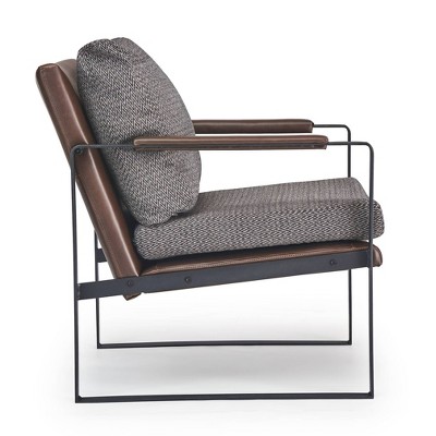 Brown Faux Leather and Metal Mid-Century Modern Armchair
