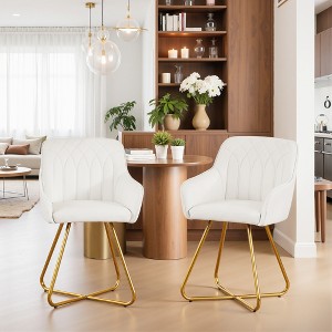 VECELO Modern PU Leather Accent Chair, Vanity Makeup Chair with Gold Metal Frame, Upholstered Armchair for Living Room or Bedroom, White - 1 of 4