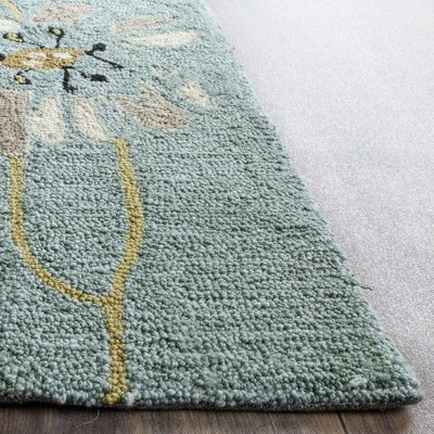 Handmade Blue Floral 5' x 7' Synthetic Area Rug